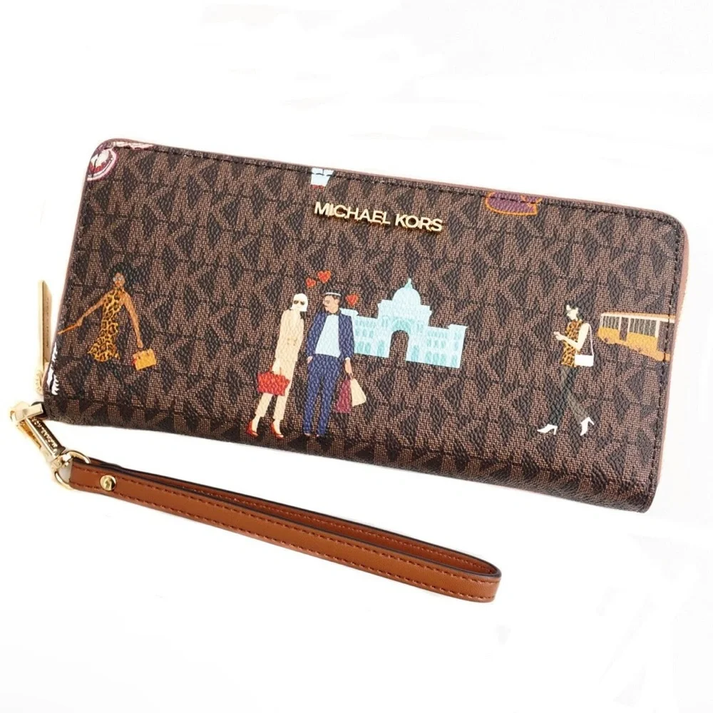 Michael Kors Jet Set Girls Large Zip Around Continental Wristlet Wallet Brown